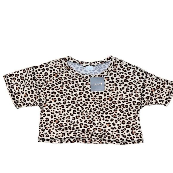 LE LIS Leopard Print Crop Top NWT Size Small Stretch Shirt Blouse - Picture 1 of 7